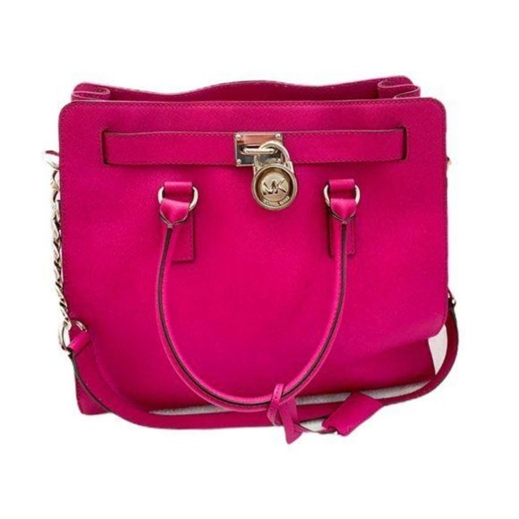 Michael Kors Handbags - Michael Kors Hamilton Raspberry Pink Tote with Chain Embellishments